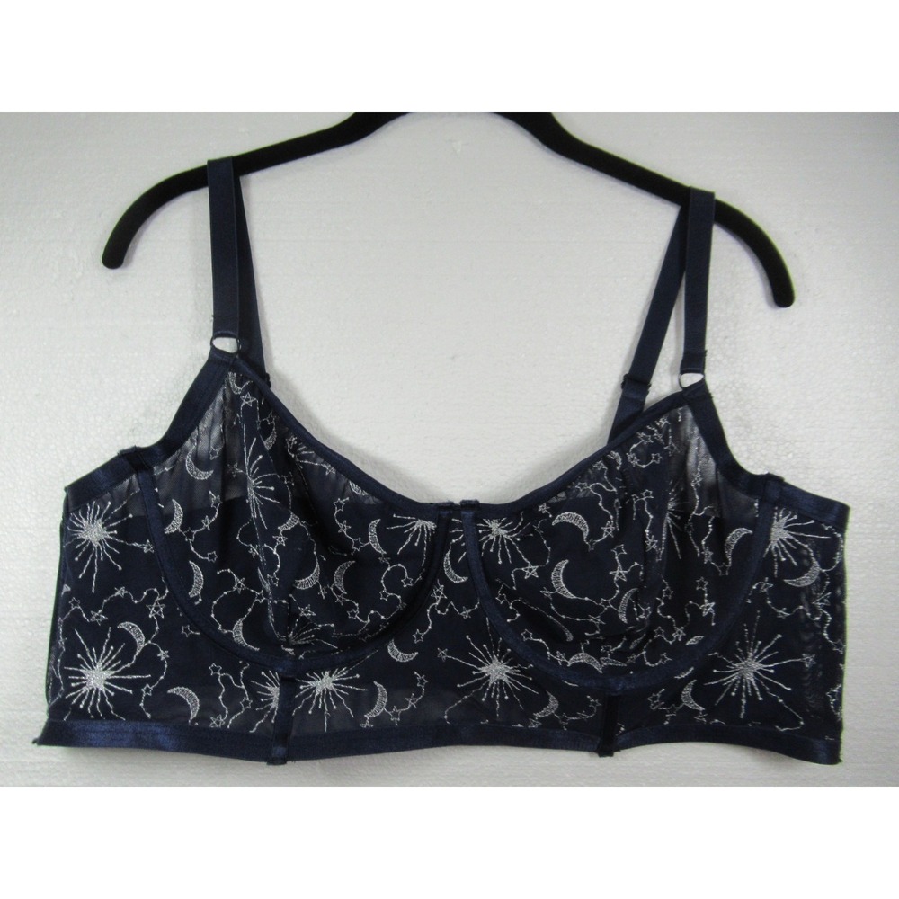 Torrid Unlined Longline Bra Plus Size 3X Blue Underwire Moon Stars Glitter